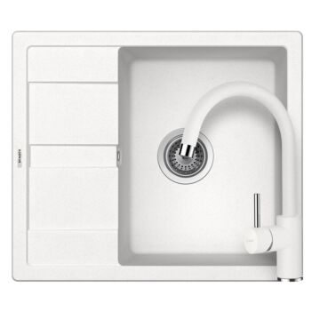 Schock Ronda D-100 egymedencés gránit mosogató szett, Schock Plutos konyhai csaptelep, fehér