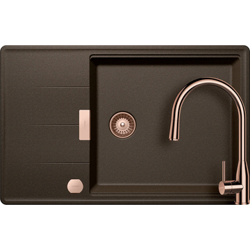 Schock Tia D-100LS Bronze egymedencés gránit mosogató szett automata dugóemelő, szifonnal, barna, vörösréz