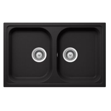 SCHOCK Viola N-200S Cristalite Nero kétmedencés gránit mosogató, szifonnal, fekete