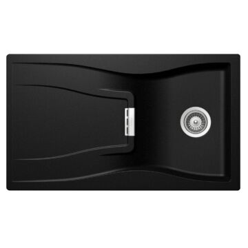 Schock Waterfall D-100 Cristadur Magma egymedencés gránit mosogató, szifonnal, fekete-szemcsés