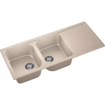 A-POINT 200 kétmedencés csepegtetőtálcás gránit mosogató szifonnal,bézs, megfordítható