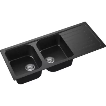 A-POINT 200 kétmedencés csepegtetőtálcás gránit mosogató, szifonnal, fekete, megfordítható
