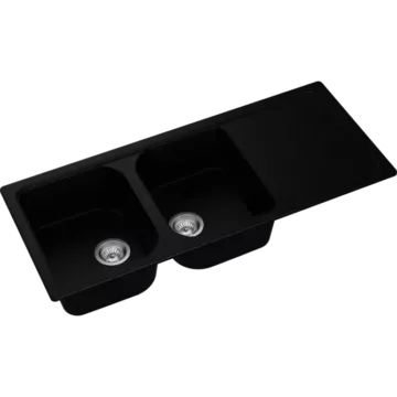 A-POINT 200 kétmedencés csepegtetőtálcás gránit mosogató, szifonnal, fekete, megfordítható