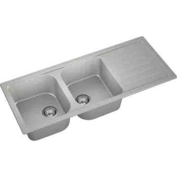 A-POINT 200 kétmedencés csepegtetőtálcás gránit mosogató szifonnal, szürke, megfordítható