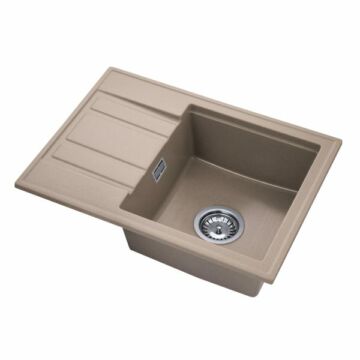 Modern 6040 csepegtetőtálcás egymedencés gránit mosogató, szifonnal, bézs Modern 6040 csepegtetőtálcás egymedencés gránit mosogató, szifonnal, bézs