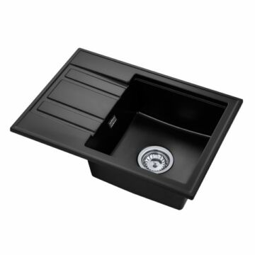 Modern 6040 csepegtetőtálcás egymedencés gránit mosogató, szifonnal, fekete Modern 6040 csepegtetőtálcás egymedencés gránit mosogató, szifonnal, fekete