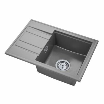 Modern 6040 csepegtetőtálcás egymedencés gránit mosogató, szifonnal, szürke Modern 6040 csepegtetőtálcás egymedencés gránit mosogató, szifonnal, szürke