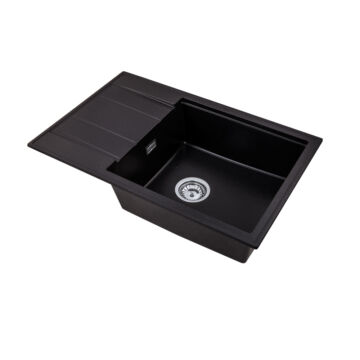 Modern 8010 csepegtetőtálcás egymedencés gránit mosogató, szifonnal, fekete-arany-szemcsés