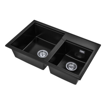 Modern 8020 kétmedencés gránit mosogató, szifonnal, fekete Modern 8020 kétmedencés gránit mosogató, szifonnal, fekete