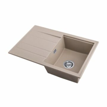 Modern 8050 csepegtetőtálcás egymedencés gránit mosogató, szifonnal, bézs