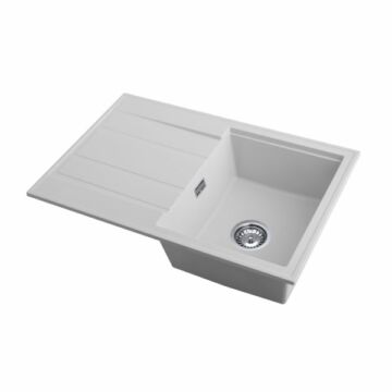 Modern 8050 csepegtetőtálcás egymedencés gránit mosogató, szifonnal, fehér