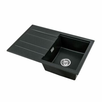 Modern 8050 csepegtetőtálcás egymedencés gránit mosogató, szifonnal, fekete-arany-szemcsés