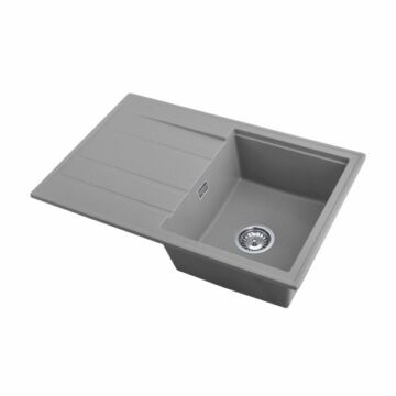 Modern 8050 csepegtetőtálcás egymedencés gránit mosogató, szifonnal, szürke