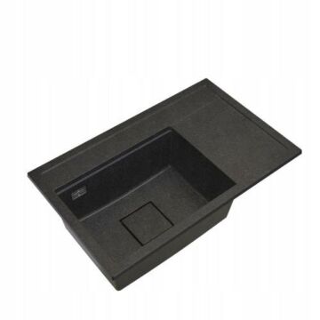 Gamma Quadro 8151 balos gránit mosogató, szifonnal, fekete-szemcsés színben