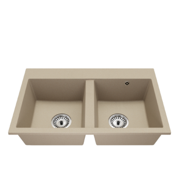 Exclusive 20 kétmedencés gránit mosogató, fali csaphoz, bézs