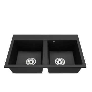 Exclusive 20 kétmedencés gránit mosogató fali csaphoz szifonnal, fekete