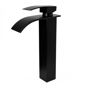 Elva magasított fürdőszobai mosdó csaptelep vízesés alakú vízsugárral fekete