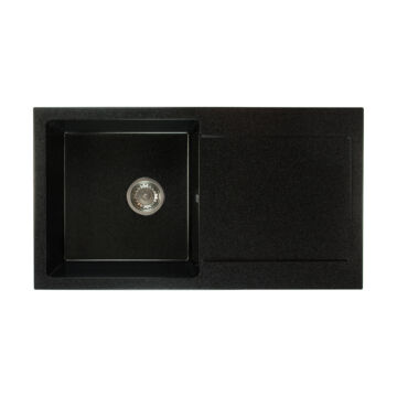 Alex egymedencés gránit mosogató csepptálcával szifonnal fekete-szemcsés