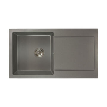 Alex egymedencés gránit mosogató csepptálcával automata szűrőkosaras leeresztővel szifonnal szürke