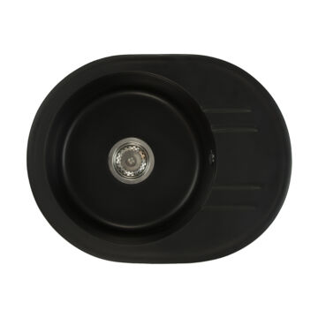 Bella kerek gránit mosogató szifonnal fekete