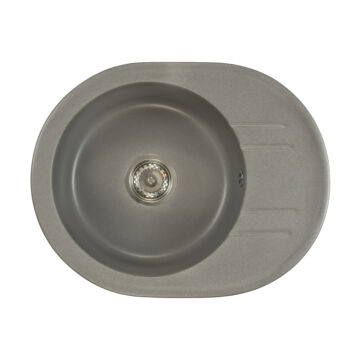 Bella kerek gránit mosogató szifonnal szürke
