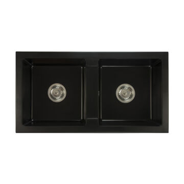 Borys kétmedences gránit mosogató szett 2 féle választható csapteleppel (Beta, Steel) szifonnal fekete színben