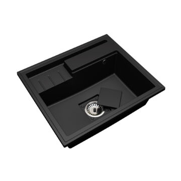 ELITE 6052 egymedencés gránit mosogató automata dugóemelő, szifonnal, fekete ELITE 6052 egymedencés gránit mosogató automata dugóemelő, szifonnal, fekete