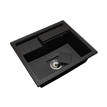 ELITE 6052 egymedencés gránit mosogató manuális szifonnal, fekete-szemcsés