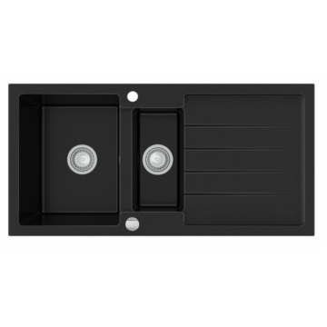 Next2 gyümölcsmosós gránit mosogató automata dugóemelő, szifonnal, fekete