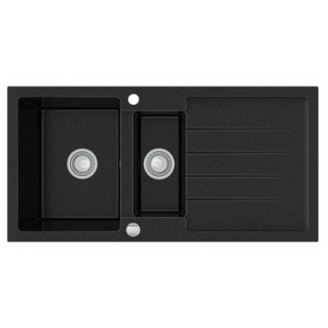 Next2 gyümölcsmosós gránit mosogató automata dugóemelő, szifonnal, fekete-szemcsés