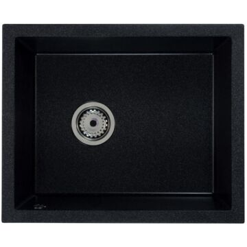 FELEIX 50 egymedencés gránit mosogató automata dugóemelő, szifonnal, fekete-szemcsés