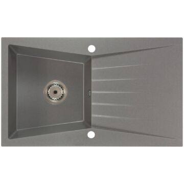 RUBIN egymedencés gránit mosogató csepptálcával, automata dugóemelő, szifonkészlet, szürke