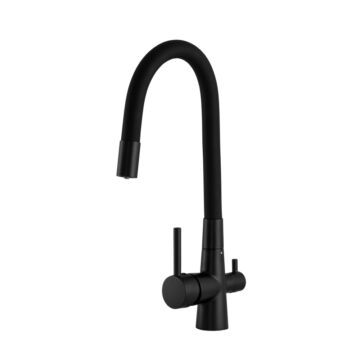 Flex három utas konyhai csaptelep flexibilis kifolyóval, fekete
