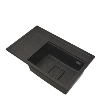 Gamma Quadro 8151 jobbos gránit mosogató, szifonnal, fekete-szemcsés színben