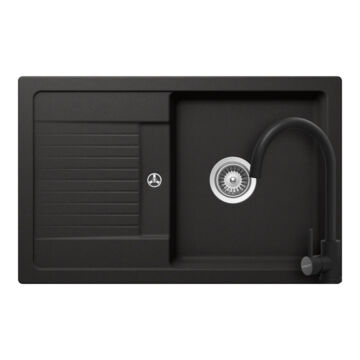 Schock Lima D-100S konyhai mosogatótálca 780 x 500 mm Cristalite Nero, fekete és Schock Prima konyhai csaptelep fekete, beépíthető