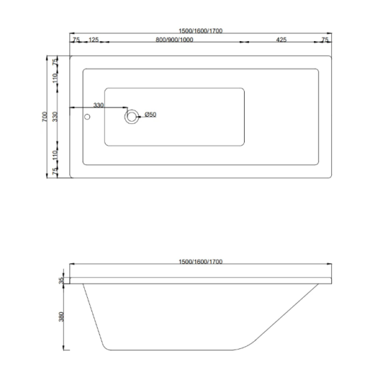 Mexen Cubic akril kád 170*70 cm, fehér