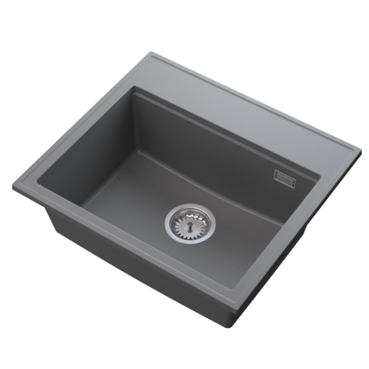 Modern 55 egymedencés gránit mosogató automata dugóemelő, szifonnal, szürke