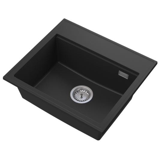 Modern 55 egymedencés gránit mosogató automata dugóemelő, szifonnal, fekete