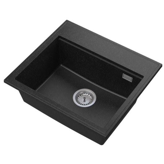 Modern 55 egymedencés gránit mosogató automata dugóemelő, szifonnal, fekete-szemcsés