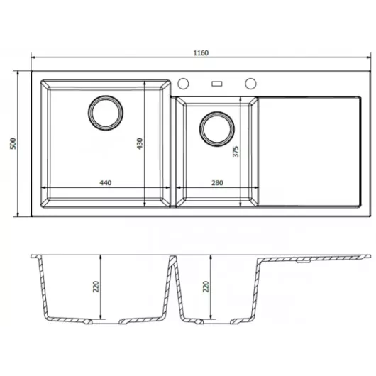 A-POINT 180 kétmedencés csepegtetőtálcás gránit mosogató automata dugóemelő, szifonnal,  csokoládé barna