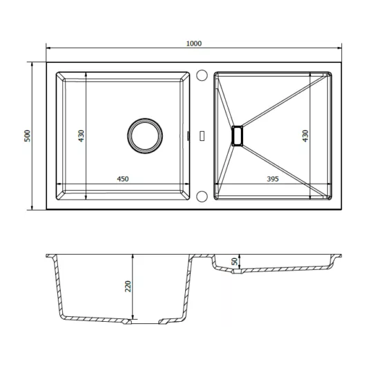 SLIDE 200 egymedencés gránit mosogató szifon