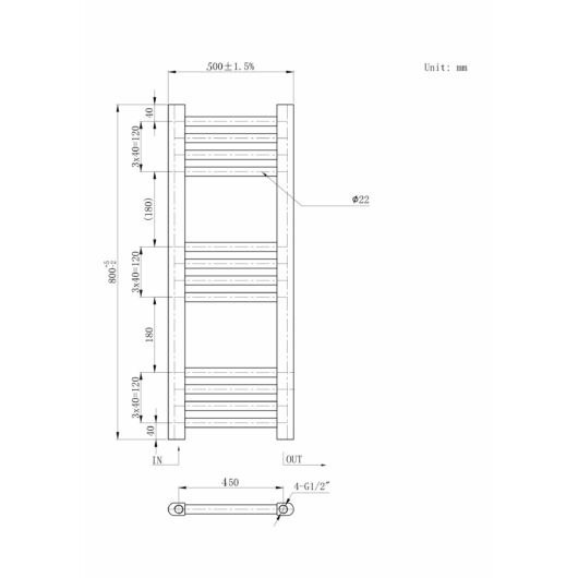 Törölközőszárító radiátor, Basic 50cm x 80cm, fehér