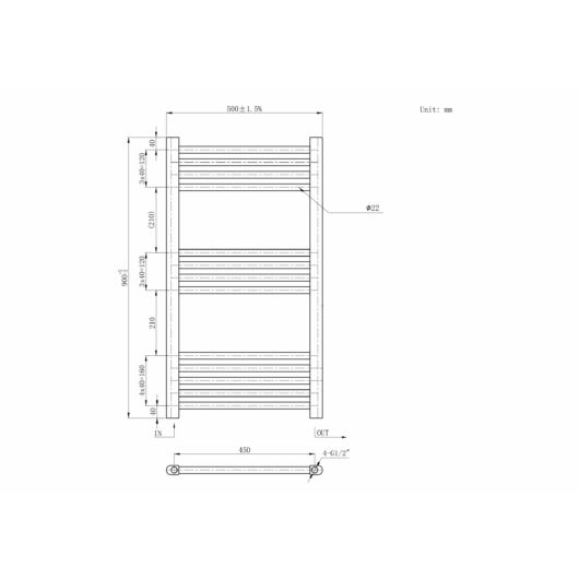 Törölközőszárító radiátor, Basic 50cm x 90cm, fekete