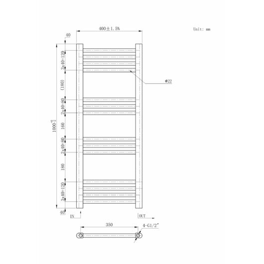 Törölközőszárító radiátor, Basic 40cm x 100cm, fehér