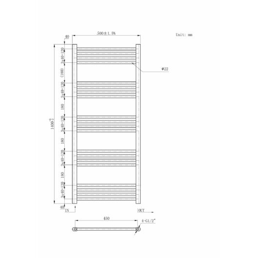 Törölközőszárító radiátor, Basic 50cm x 140cm, fehér