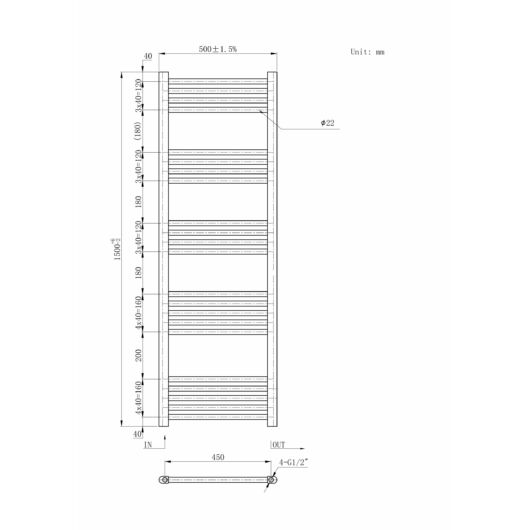 Törölközőszárító radiátor, Basic 50cm x 150cm, fekete