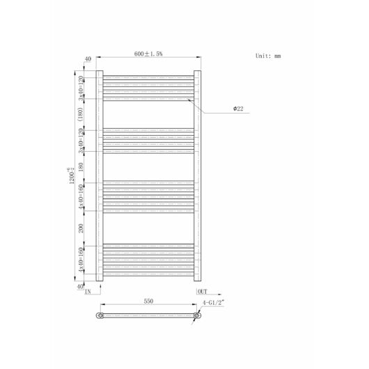 Törölközőszárító radiátor, Basic 60cm x 120cm, fehér