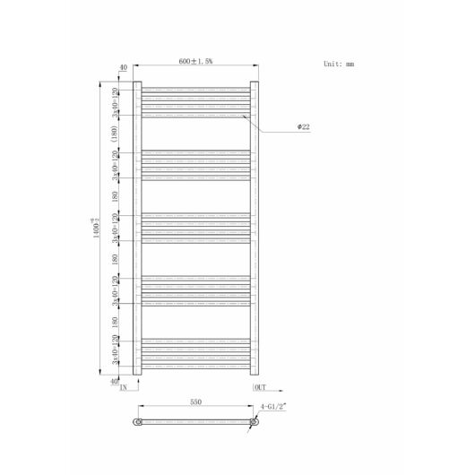 Törölközőszárító radiátor, Basic 60cm x 140cm, fehér