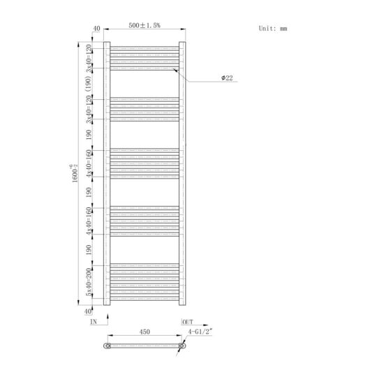 Törölközőszárító radiátor, Basic 50cm x 160cm, fehér