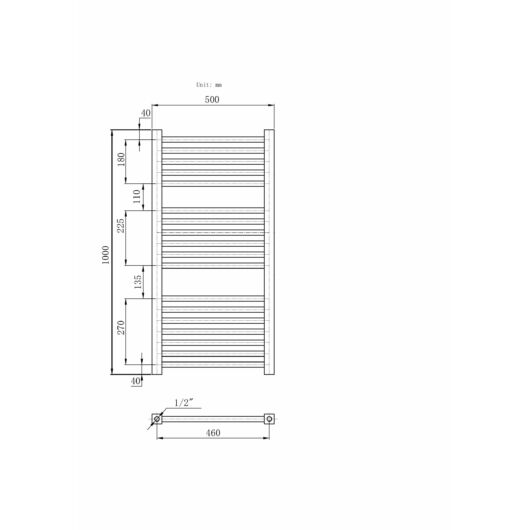 Törölközőszárító radiátor, szögletes, Proper 50cm x 100cm, fekete